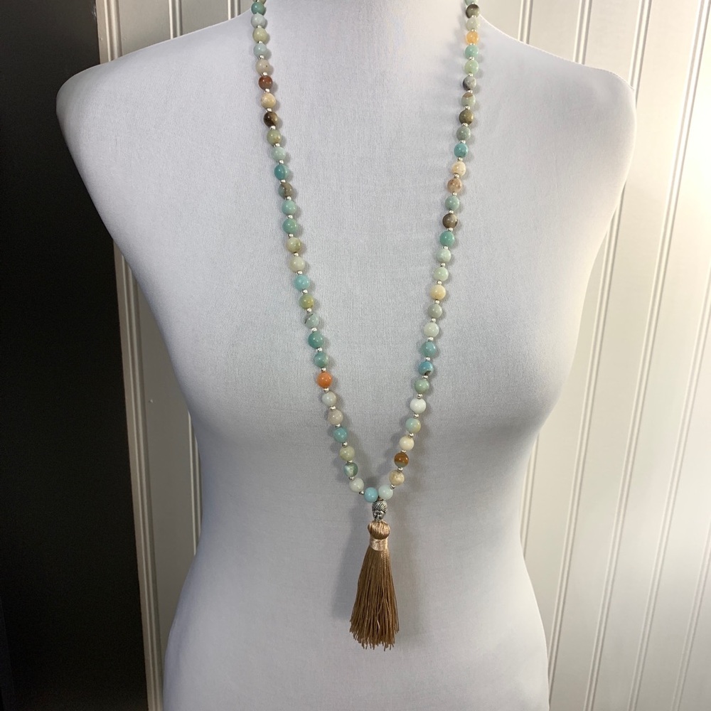34 Inch Long Beaded Buddha Necklace w Tassel NWT
